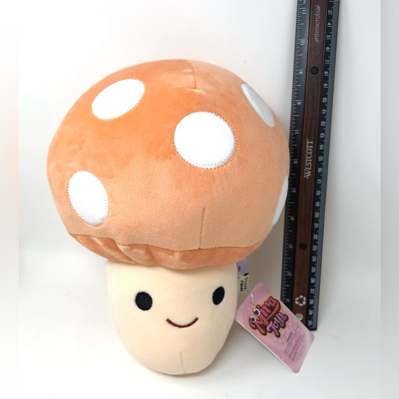 Orange Mushroom Soft Plush Toy Smiling Face Plant Vegetable Plushie 9 inch. - Picture 4 of 4